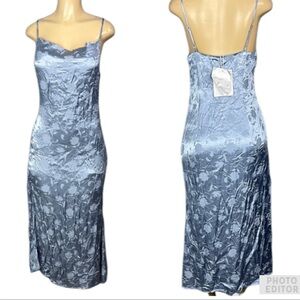 NWT FEHAUTE Elegant blue satin floral Women's Dress